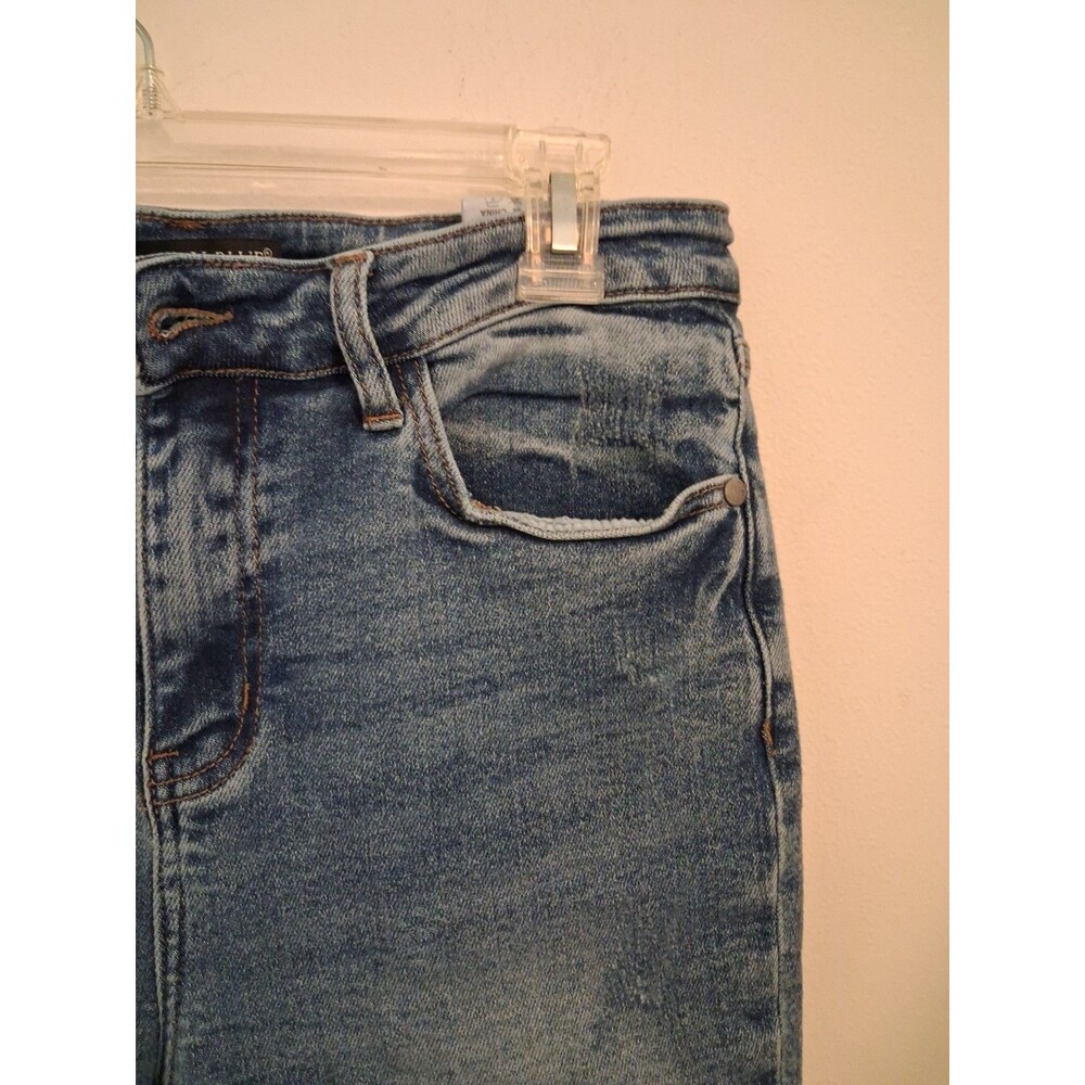 Judy Blue Cutoff Denim Shorts Large Blue Raw Hem Boho Distressed Festival - Picture 4 of 9